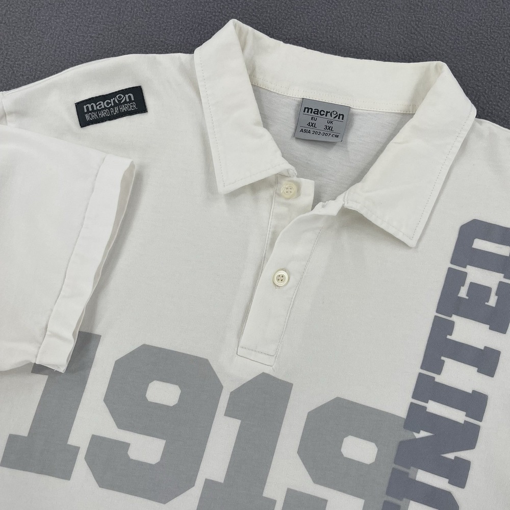Macron Leeds United Polo Shirt White 4XL Retro Football Classic Preppy Spellout